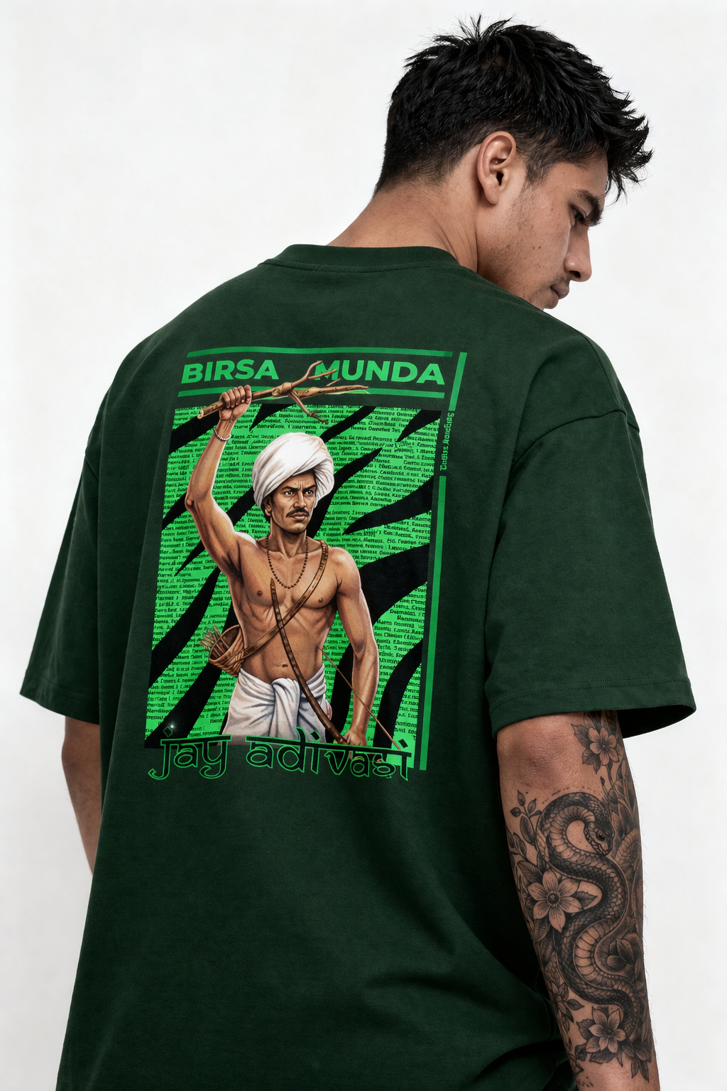 Birsa Munda Jay Adivasi Oversized Graphic T-Shirt | Adivasi Heritage Unisex Drop Shoulder Tee | 240 GSM Heavyweight Cotton