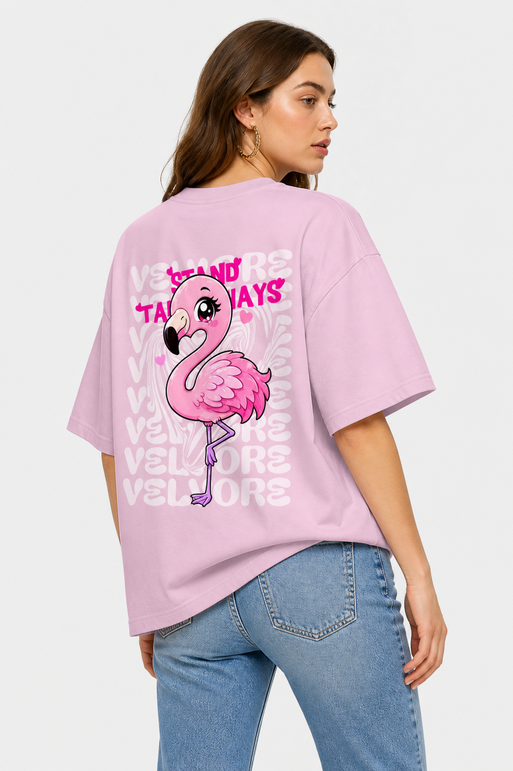 Flamingo Graphic Oversized T-Shirt Women Girls | Velvore