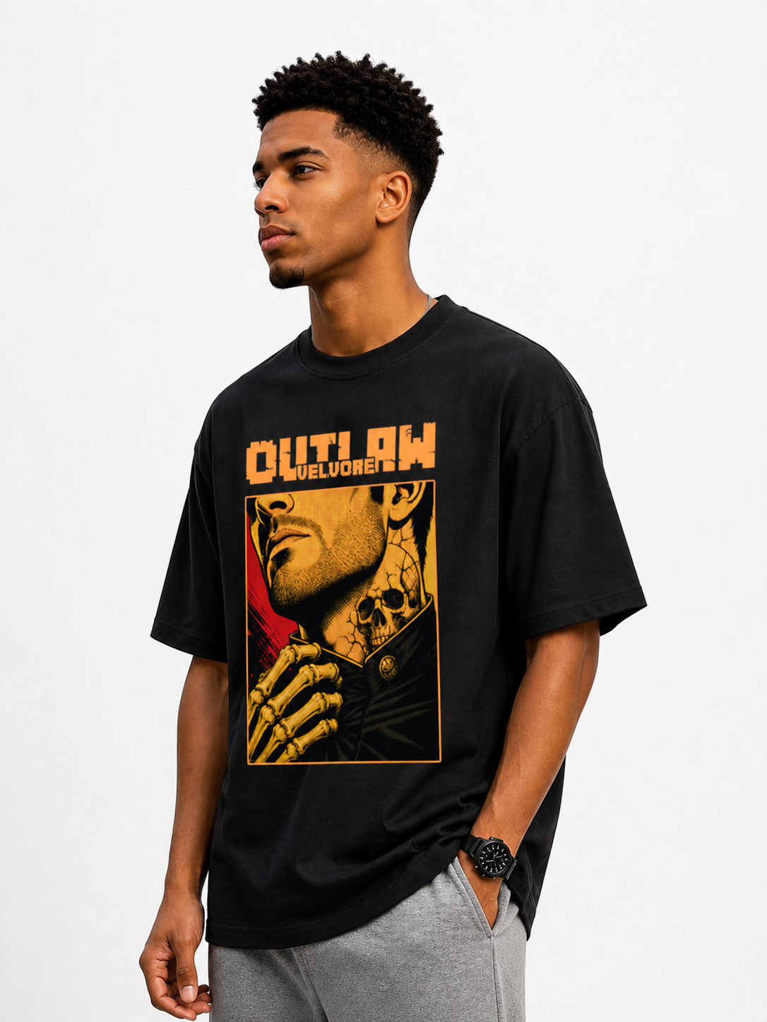 Outlaw Graphic Oversized T-Shirt Men Streetwear | Velvore
