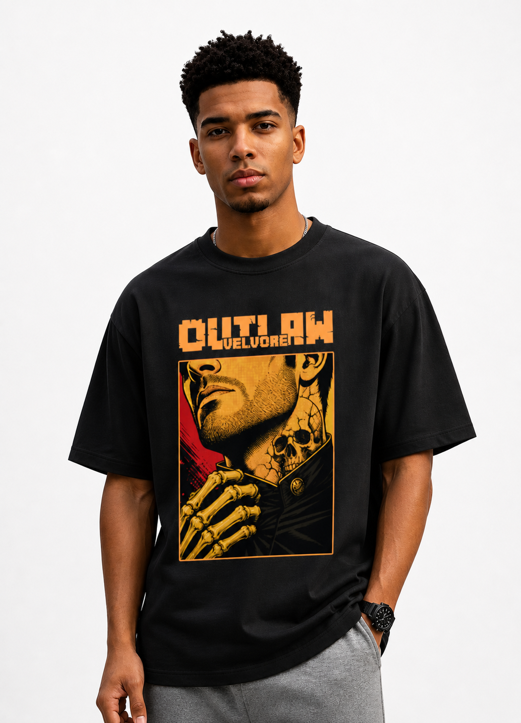 Outlaw Graphic Oversized T-Shirt Men Streetwear | Velvore