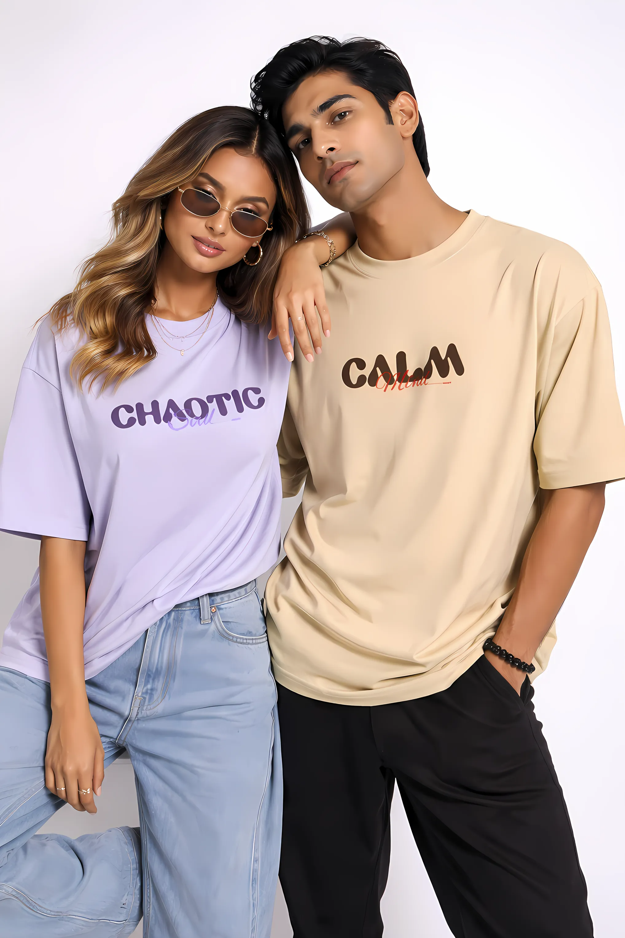 Calm Mind & Chaotic Soul Oversized Couple's Tee Bundle | Premium Streetwear Set