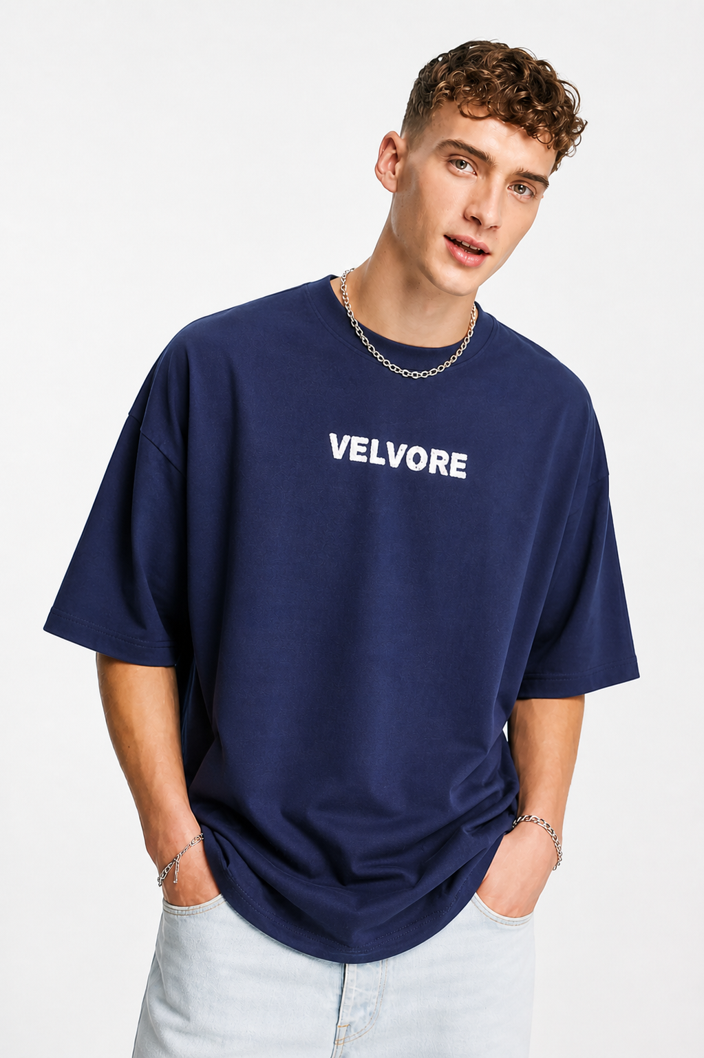 Skater Bear Graphic Oversized T-Shirt Men Navy Blue | Velvore
